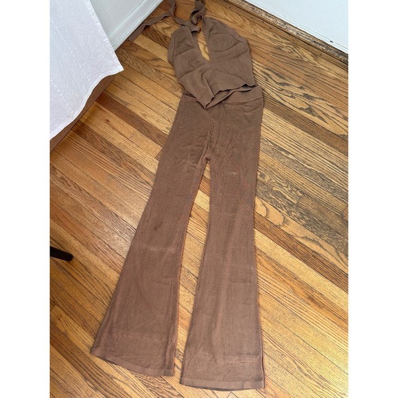 STAUD Tan Halter Top and Flare High Rise Pants set - Picture 4 of 10